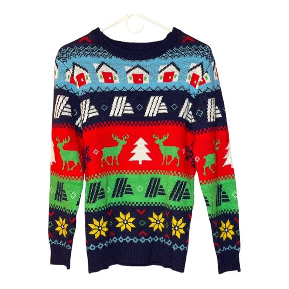 Aldi Fair Isle Unisex Ugly Christmas Sweater Multi Color Crew Neck Size XS - Picture 1 of 5